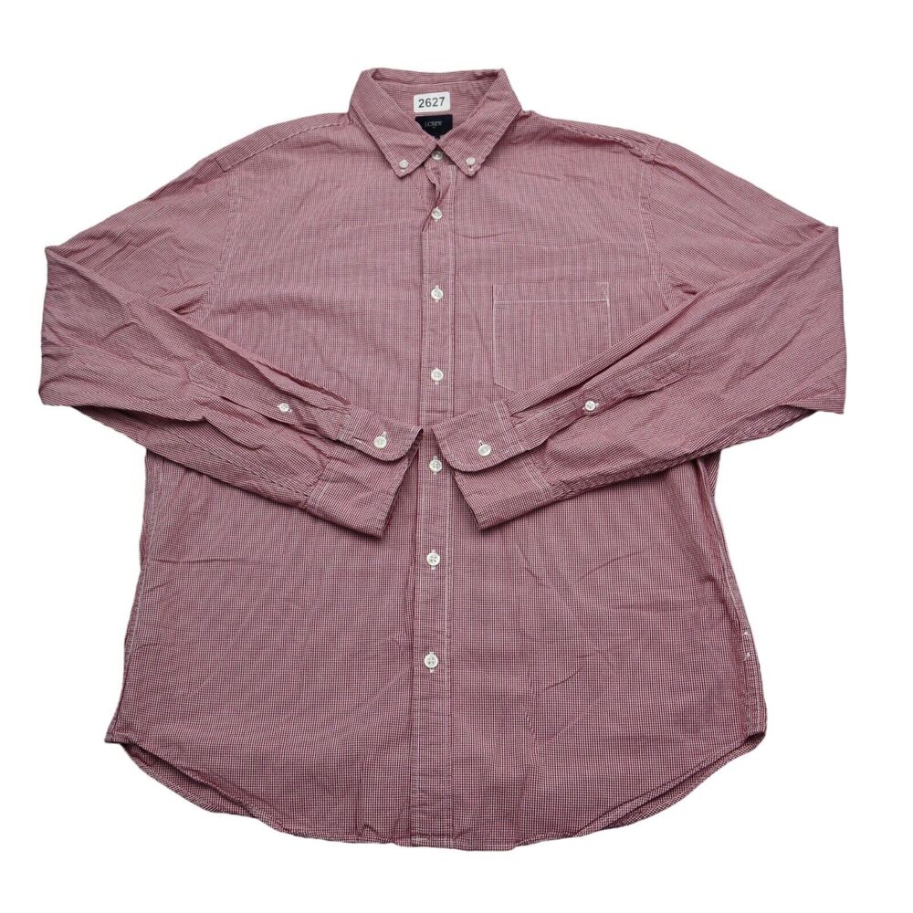 J Crew Shirt Mens M Red Check Casual Button Up Dress Long Sleeve